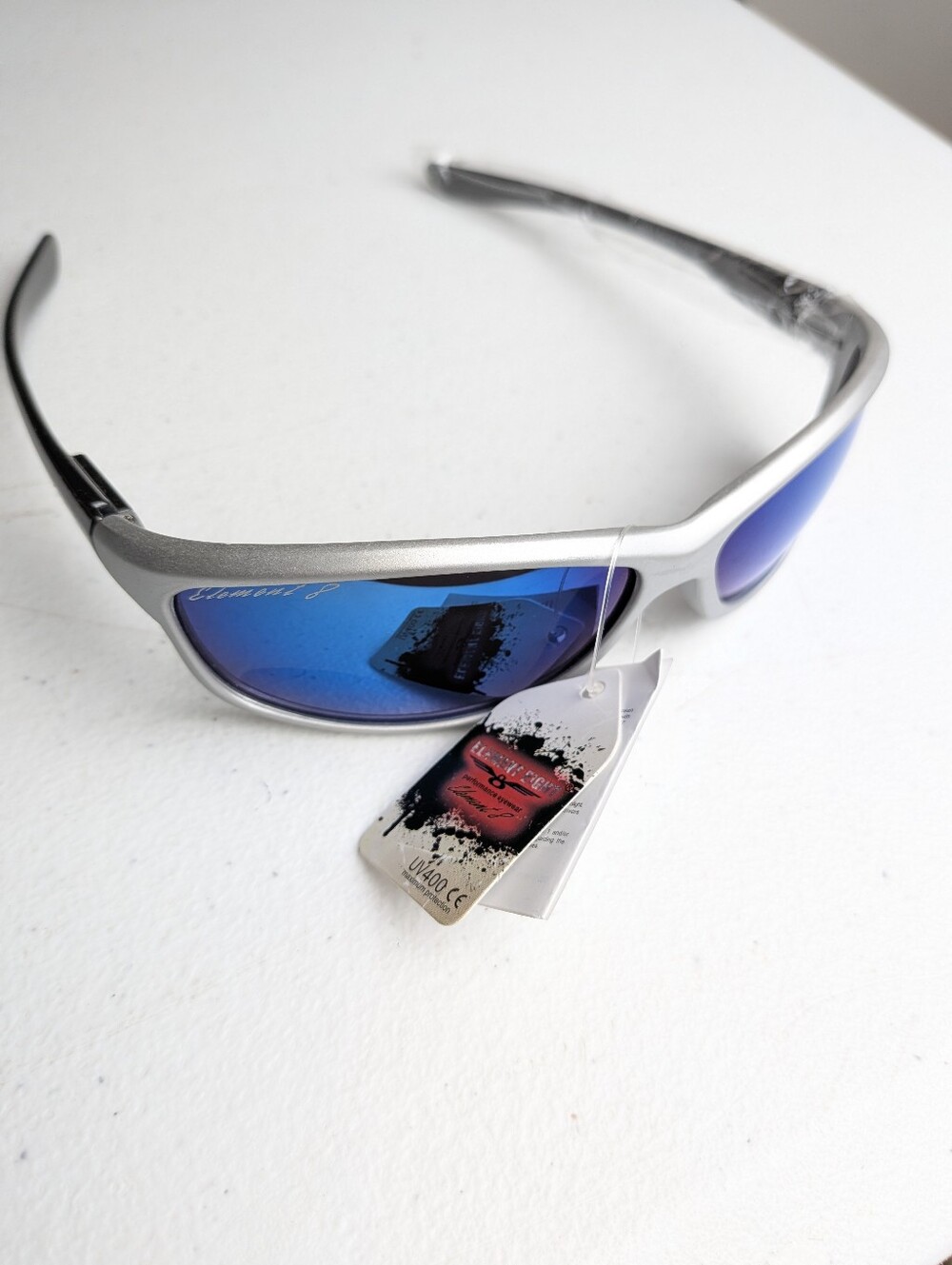 Element Eight Performance Gray Black Sunglasses UV400 Wraparound Blue Tint
